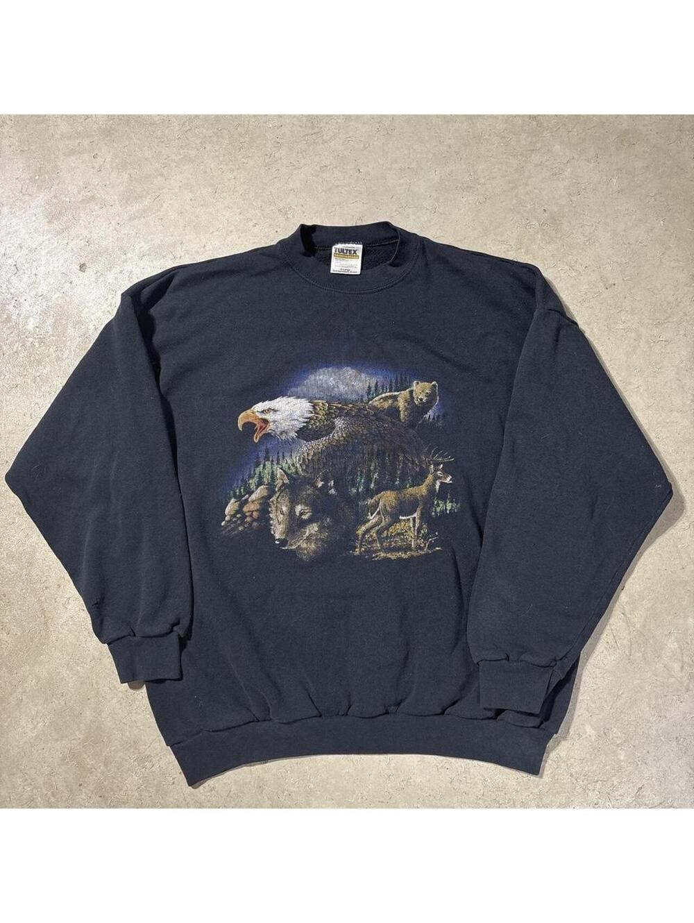 Vintage 90s Wildlife Eagle Bear Wolf Deer Tultex Sweatshirt Mens XL